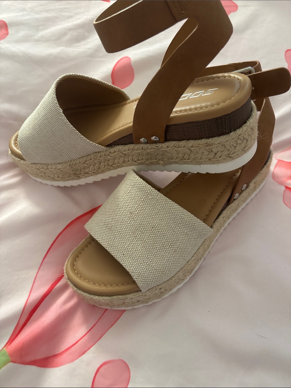 Soda Cream Canvas and Tan Ankle-Strap Espadrille Sandals - Picture 3 of 5